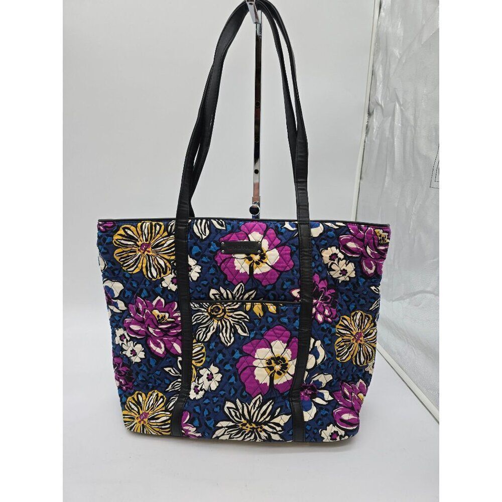 Vera Bradley Large Floral Tote Bag Quilted Cotton & Faux Leather Multi-Color